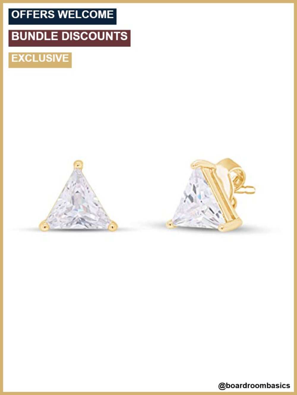 Trillion Cut Stud Earrings 14k Yellow Gold Over Sterling Silver CZ